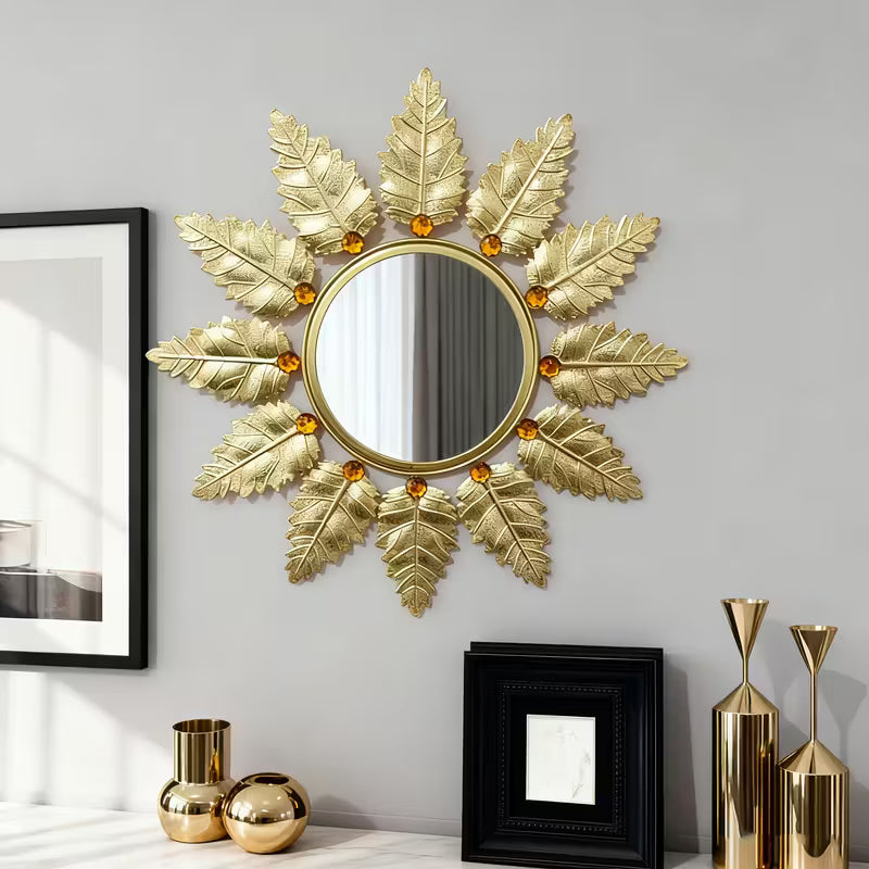 Golden Leaf-Design Metal Wall mirror - The1000BC