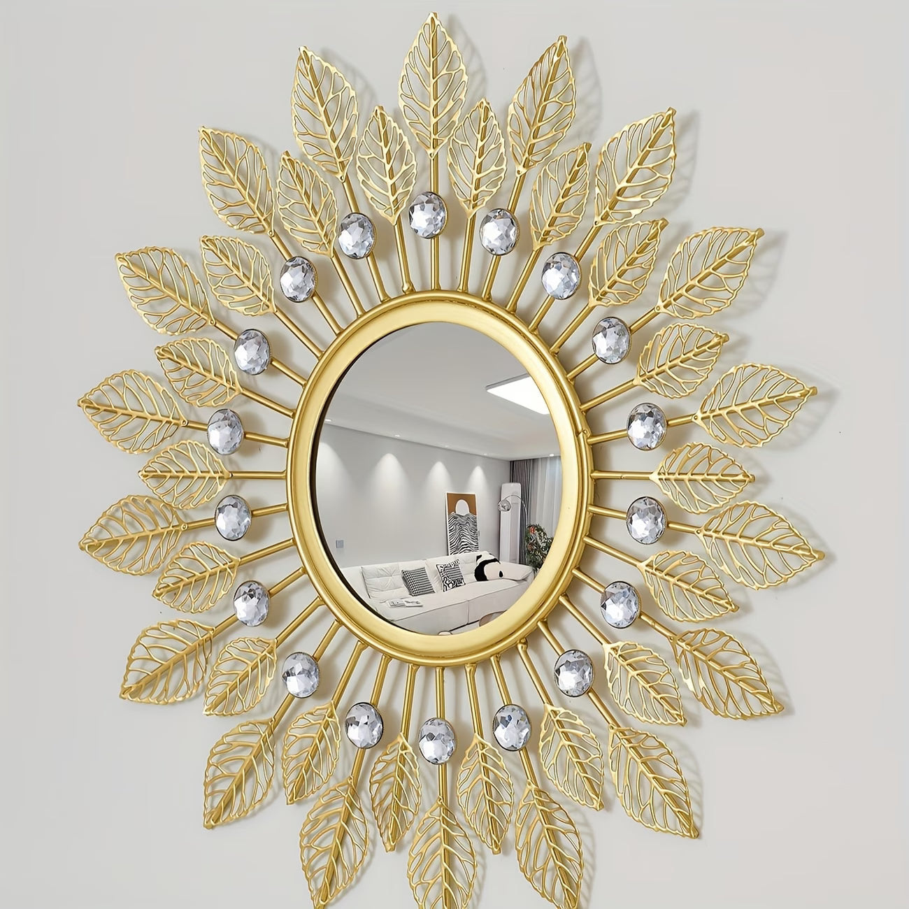 Modern Decorative Wall Mirror with Crystal Accents - The1000BC