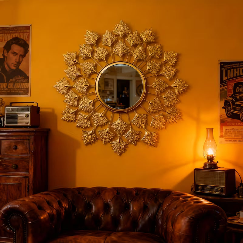 Golden Leaf-Design Metal Wall mirror - The1000BC