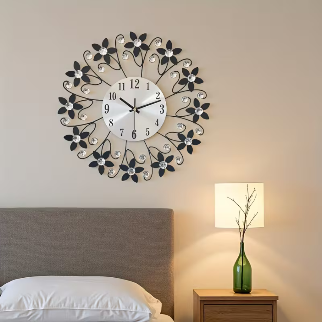 Black Crystal Metal Wall Clock