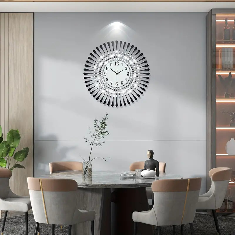 Premium Black Crystal Metal Wall Clock – Silent Sweep, Modern Home Décor