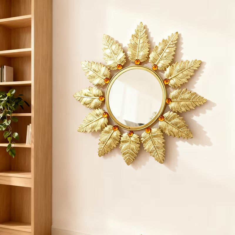 Golden Leaf-Design Metal Wall mirror - The1000BC