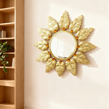 Golden Leaf-Design Metal Wall mirror - The1000BC
