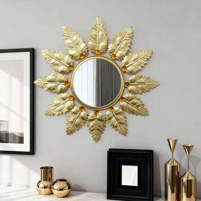 Golden Leaf-Design Metal Wall mirror - The1000BC