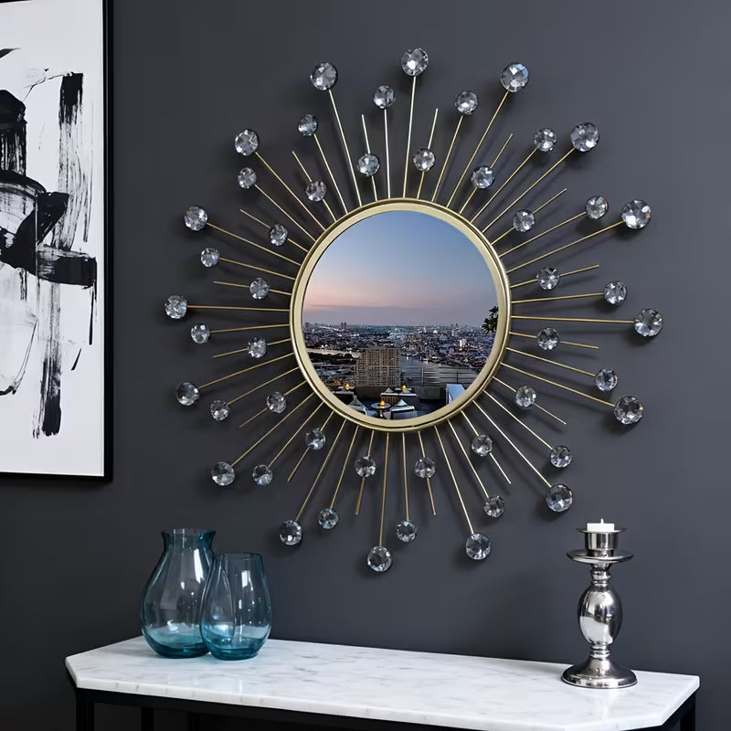 Modern Decorative Wall Mirror with Crystal Accents - The1000BC