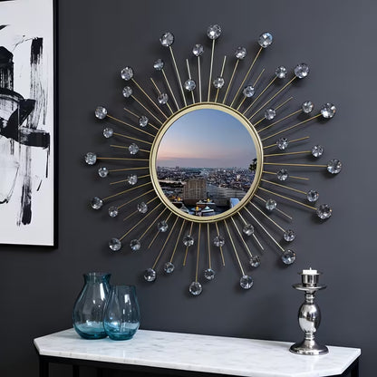 Modern Decorative Wall Mirror with Crystal Accents - The1000BC