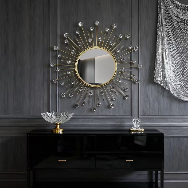 Modern Decorative Wall Mirror with Crystal Accents - The1000BC
