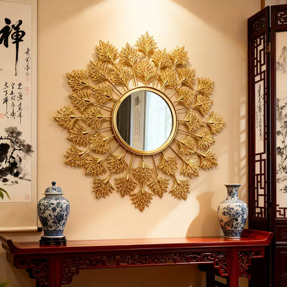 Golden Leaf-Design Metal Wall mirror - The1000BC