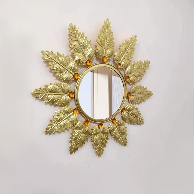 Golden Leaf-Design Metal Wall mirror - The1000BC