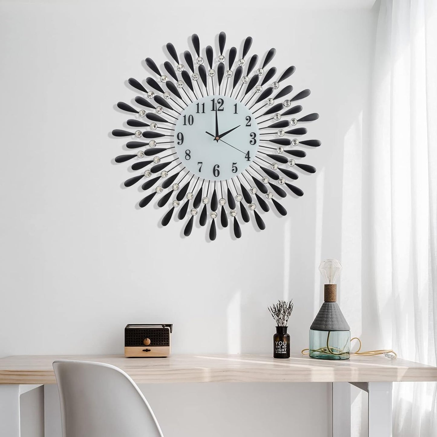 Modern Decorative Wall Clock for Living Room – Black Crystal Design
