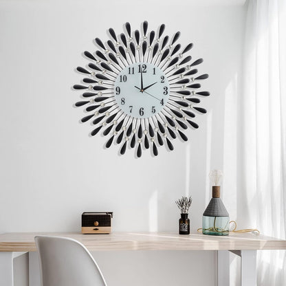 Modern Decorative Wall Clock for Living Room – Black Crystal Design
