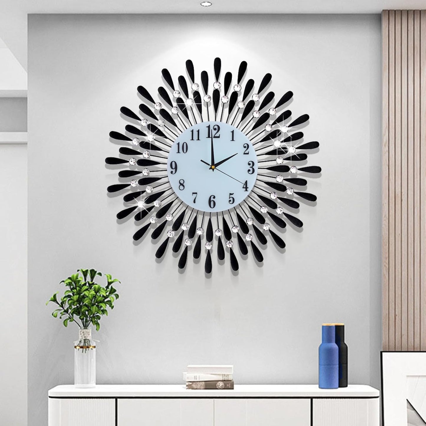 Modern Decorative Wall Clock for Living Room – Black Crystal Design