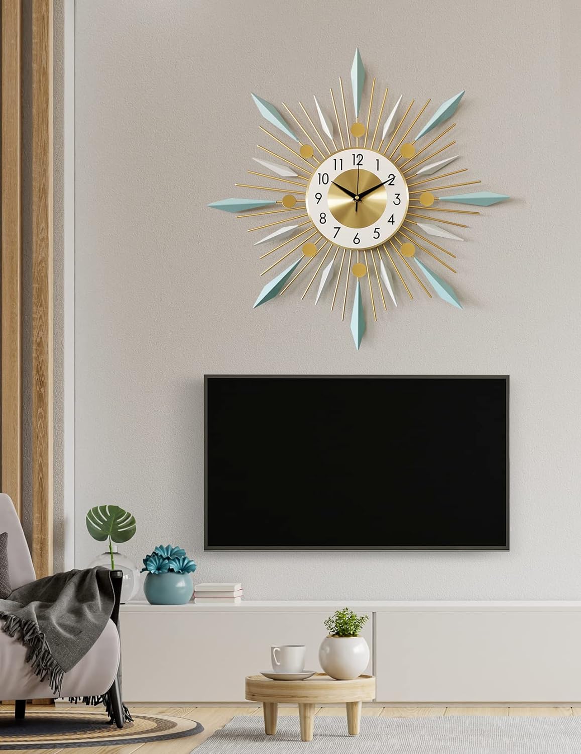 Large Wall Clock Metal Decorative Clock Green