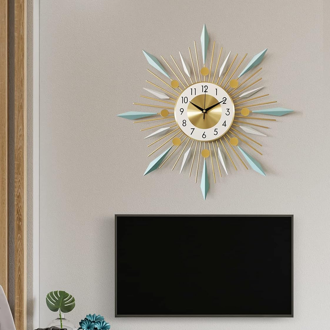 Large Wall Clock Metal Decorative Clock Green