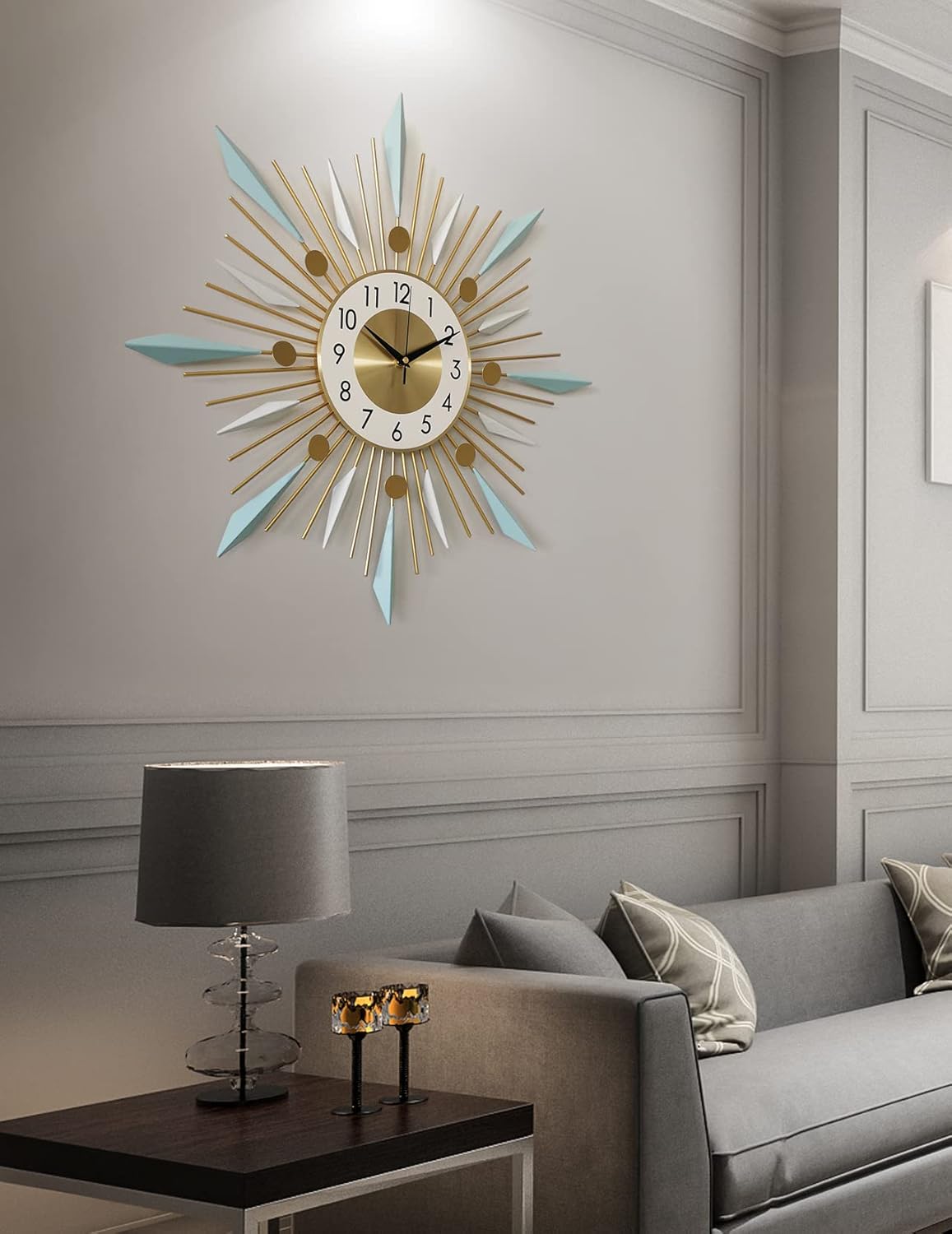 Large Wall Clock Metal Decorative Clock Green