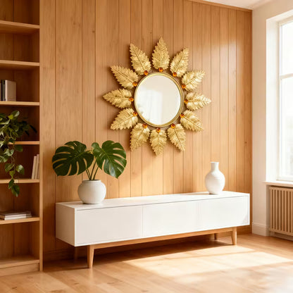 Golden Leaf-Design Metal Wall mirror - The1000BC