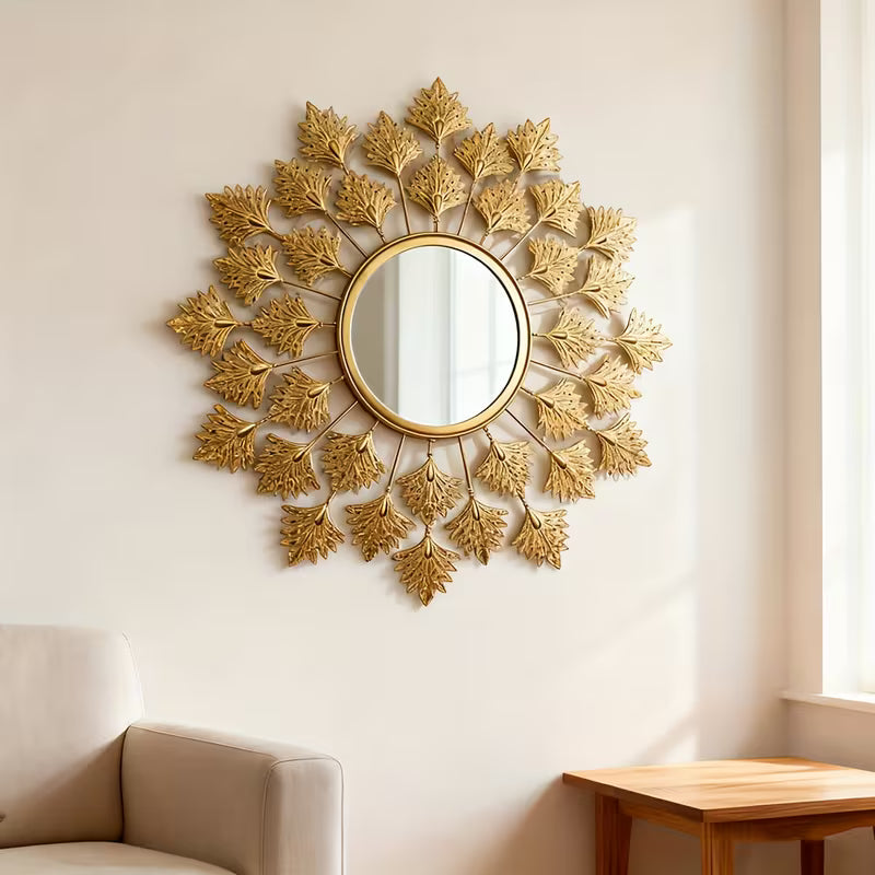 Golden Leaf-Design Metal Wall mirror - The1000BC
