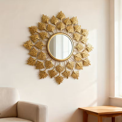 Golden Leaf-Design Metal Wall mirror - The1000BC