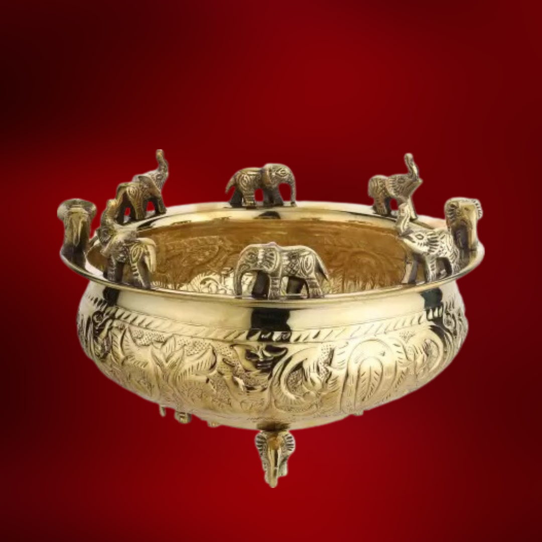 Buy Premium Brass Urli | Brass Flower Urli | Pure Brass Flower Pot / Urli Bowl /Flower Bowl /Vastu Urli Brass Decorative Platter 2