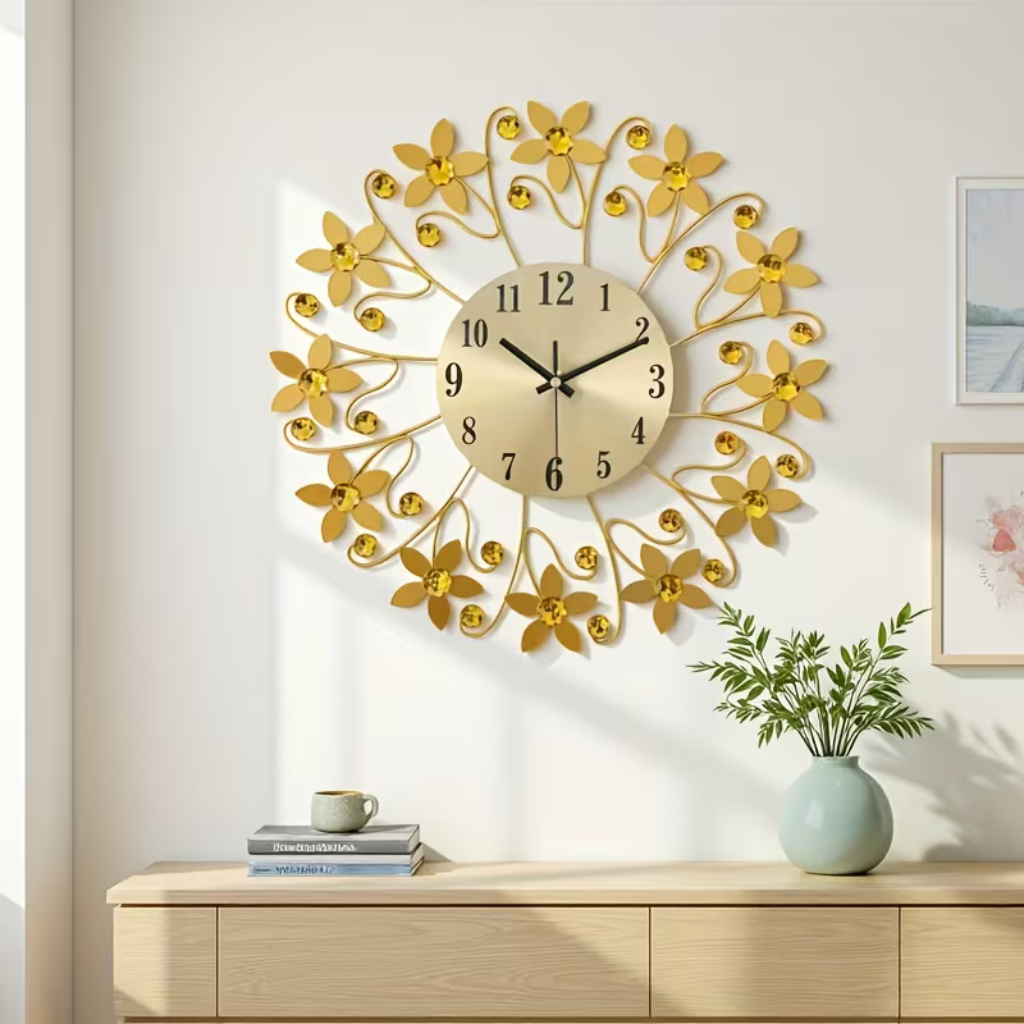 Gold Crystal Metal Wall Clock
