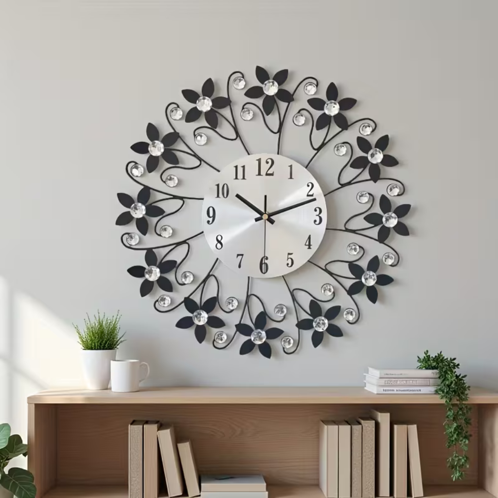 Black Crystal Metal Wall Clock