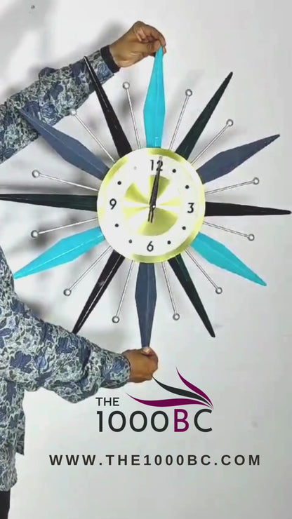 Large Wall Clock Metal Decorative, Mid Century Silent Non-Ticking Big Clocks
